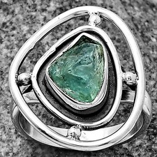 Aqua Apatite Rough - Madagascar 925 Sterling Silver Ring s.6.5 Jewelry R-1446