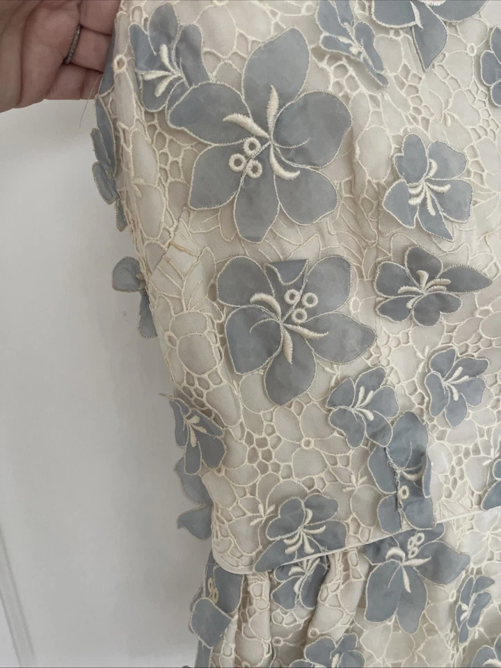 Precioso Top Vintage Lillie Rubin Con Flores Azules 3D Crema Años 70 Foto 4 de 4