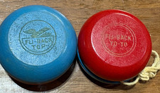 2 Vintage Older FLI BACK YOYO Wooden Red and Blue