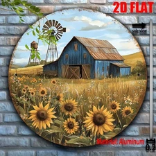 Country Style Sunflower Windmill Barn Metal Sign 7.87Inch Round