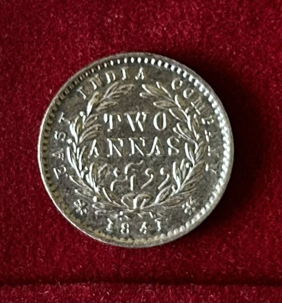 Rare East India Company 1841 Queen Victoria 2 Annas KM#460 Silver