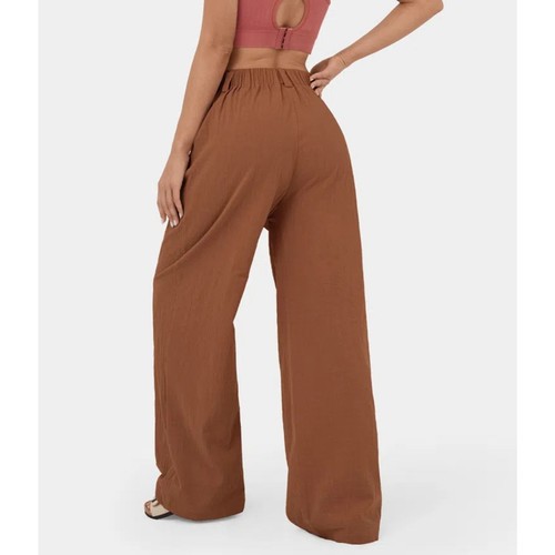 Halara High Waisted Plicated Side Pocket Wide Leg Palazzo Casual Cotton Pants SM - Picture 2 of 6