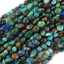 4mm - 6mm natural blue green azurite pebble nugget beads 15.5" strand