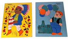 VTG Lot 2 Playskool Ten Little Indians  Balloon Man Wooden Puzzles Complete