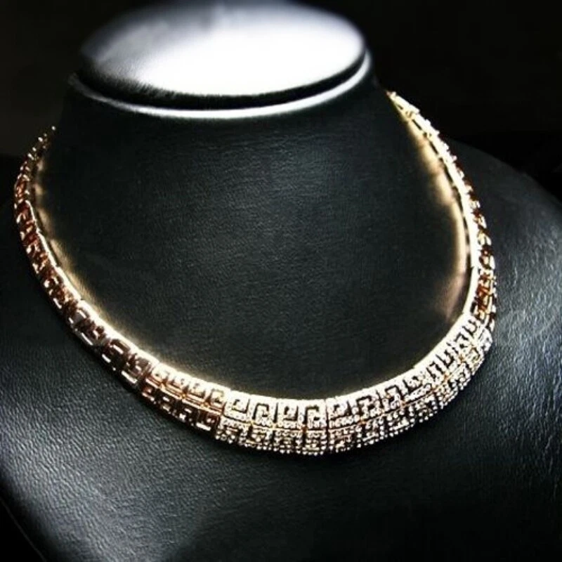 Thick 18K Rose Gold GF Made With Swarovski Crystal Retro Pattern Collar Necklace - Image 2 of 4