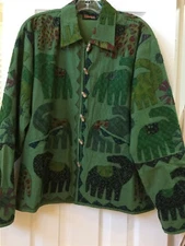 Green Elephant Jacket with Wooden Toggle Buttons - Size S/M  EUC