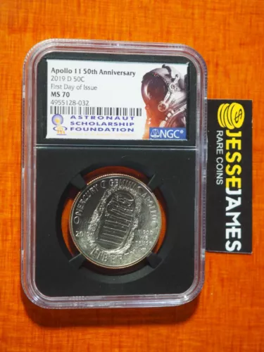 2019 D 50C APOLLO COMMEMORATIVE HALF DOLLAR NGC MS70 FIRST DAY OF ISSUE LABEL