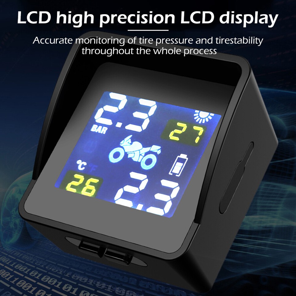 Solar Motorcycle TPMS Tire Pressure Tyre Temperature Monitoring Alarm