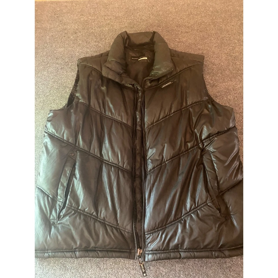 Chaleco acolchado ROCAWEAR para hombre 2XL XXL sin mangas negro cremallera completa ropa de calle hip hop Foto 4 de 4
