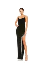 Mac Duggal Rhinestone Encrusted Side Slit Cami Bodycon Gown black 42002 Size 8