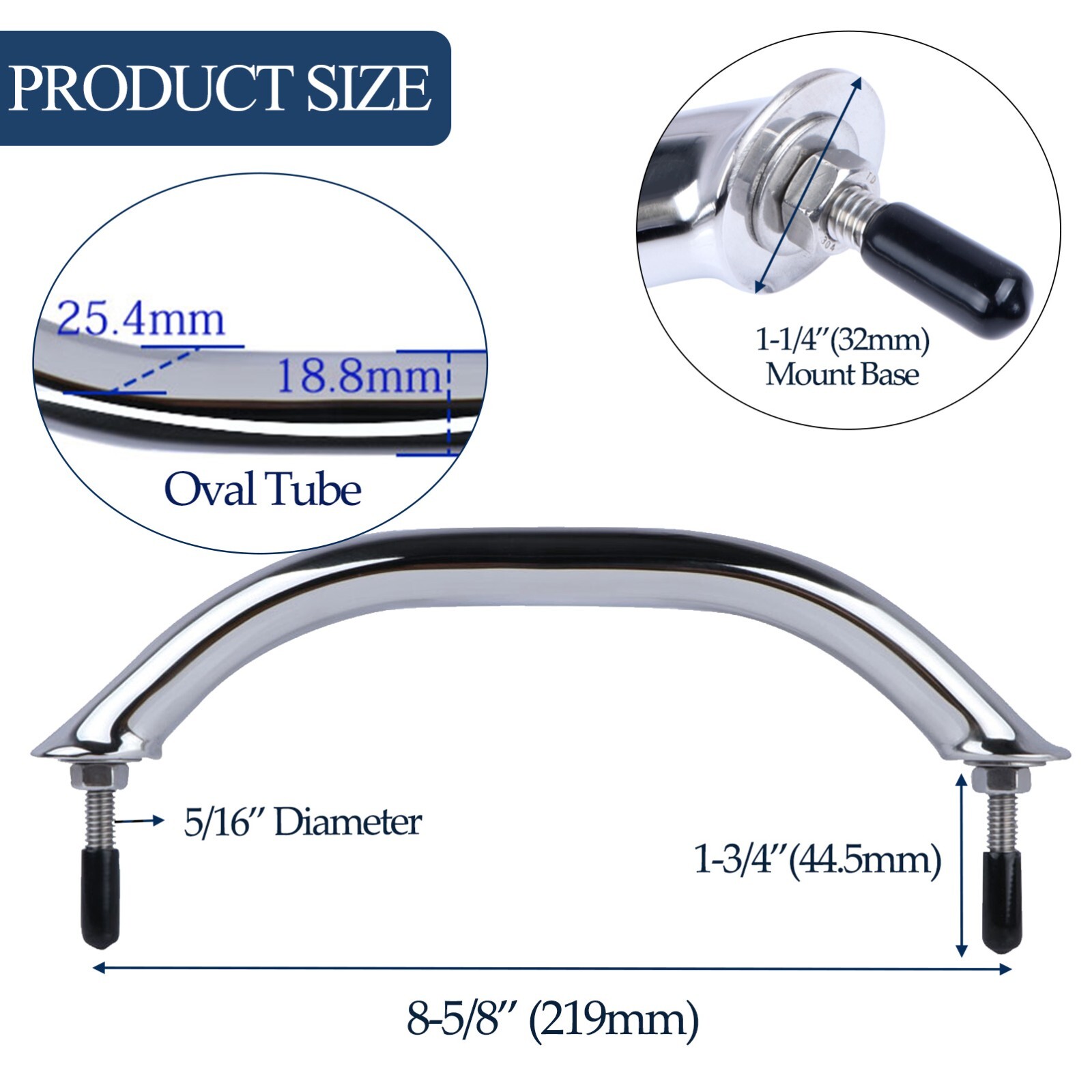 Marine Grab Handles 2X - 8-5/8" SS Heavy Duty for Boats