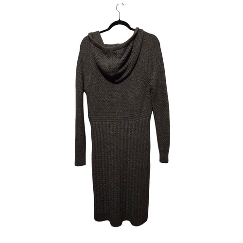 Athleta Womens Coldspell Sweater Dress LG Gray Merino Wool Cable Knit Fisherman - Picture 2 of 14