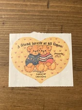 Vtg 1980’s Proverbs Heart Sticker Rainbow Creations Bears A Friend Loveth at All