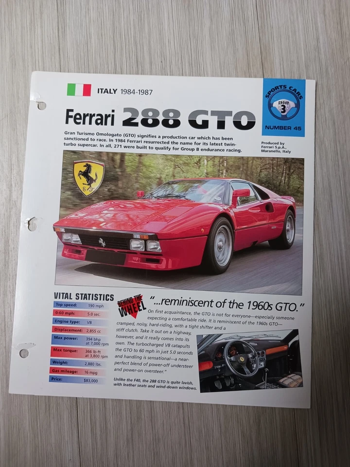 Folleto Ferrari 288 GTO IMP 1984/1985/1986/1987 Foto 2 de 4