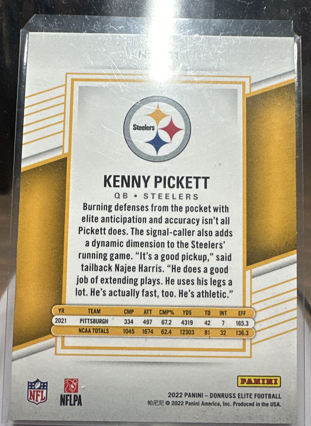KENNY PICKETT 2022 PANINI ELITE ROOKIE 805/999 PITTSBURGH STEELERS RC