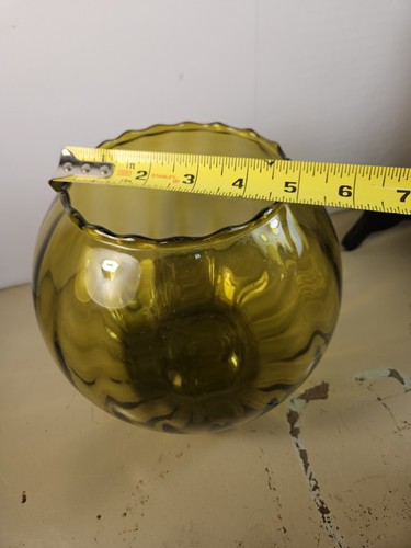 Lovely Pilgrim Glass Olive Optic Fish Bowl MCM - Picture 5 of 7