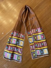 Burmel Original Vintage Silk Scarf Hand Rolled 46" x 12" Brown Pink Blue Aztec