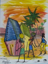 Wilsen, Haiti, Original, “Daily Life At The Fruit Market,”(13x16” Framed), 9x12”