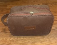 Lagerfeld Large Brown Toiletries Travel Case W/ Handle 2 Zip Compartments