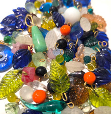 75 pcs. Bulk Drop Beads Glass Charms bead lot leaves Jewelry Making Earrings DIY