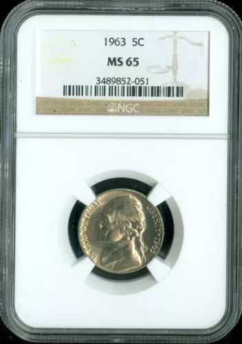 1963 JEFFERSON NICKEL NGC MS65 .