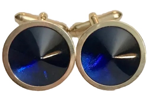 Vintage Estate Swank Deep Blue Rivoli Faceted Cuff Links Unique Sparkle Classy - Picture 2 of 6