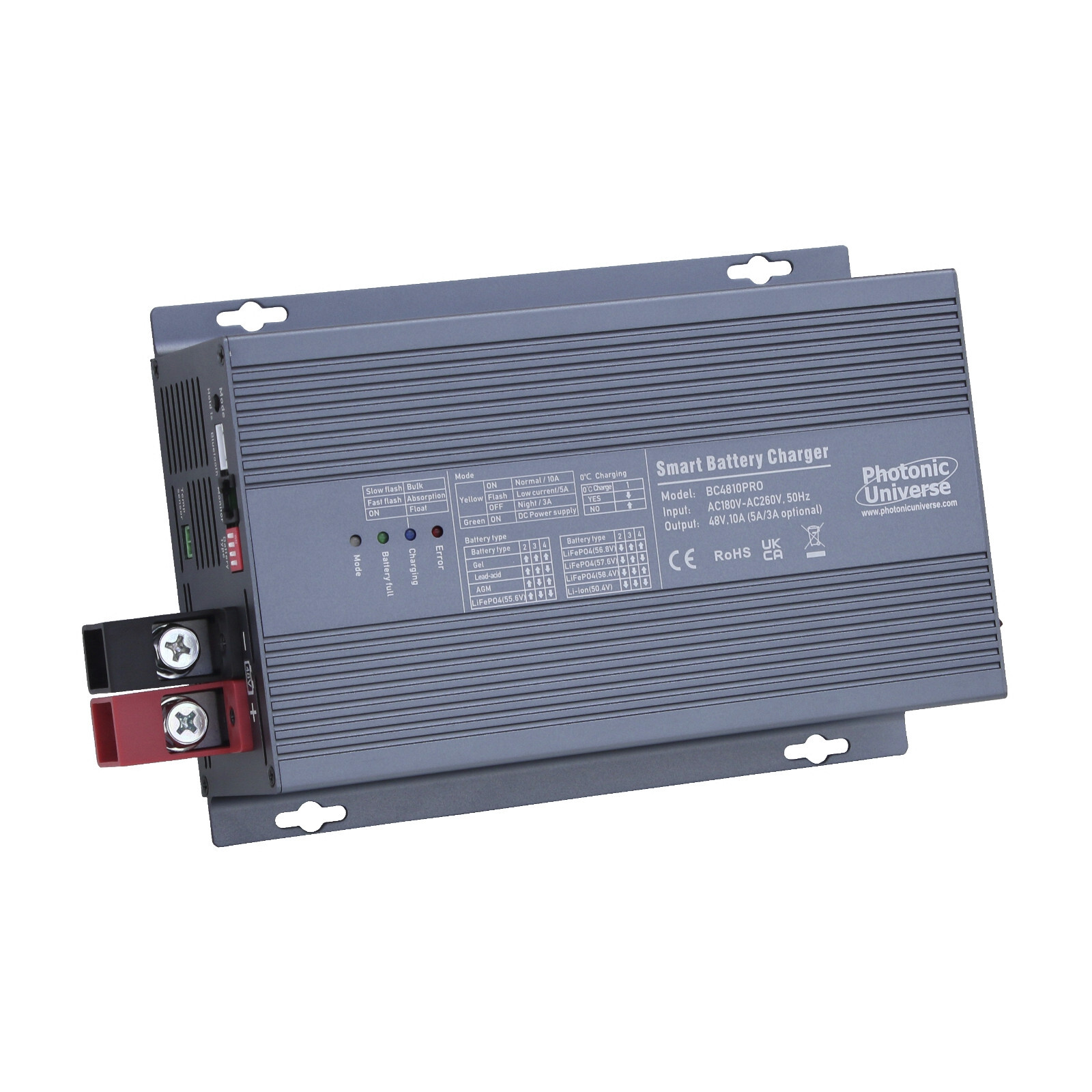 10A 48V smart multi-stage mains charger for Lead Acid and Lithium batteries