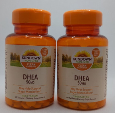 2X-DHEA 50MG Sugar Metabolism Support-SunDown-120 Tablets Total-EXP 05/26-NONGMO