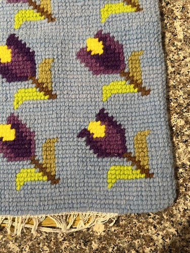 Vintage Crewel Cross Stitched Decor Pillow Cover Tulips Satin Back 13x13 - Picture 4 of 9