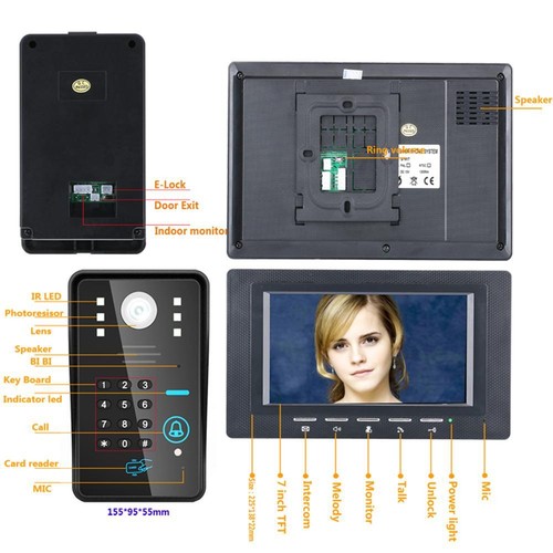 7" RFID Password Video Door Phone Intercom Doorbell With IR Camera 1000 TV Line - Picture 6 of 6