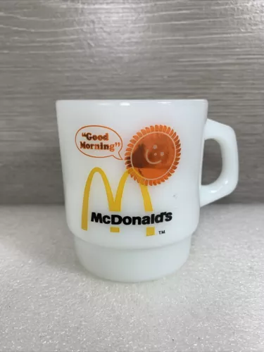 1976 Fire King Anchor Hocking McDonald's Milk Glass Good Morning Mug Vintage