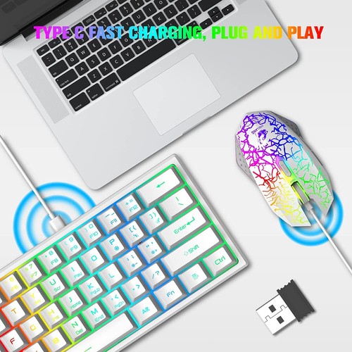 60% Kabellose Gaming 2,4-GHz-Tastatur-Maus-Komb Wiederaufladbar Rainbow backlit - Afbeelding 12 van 18