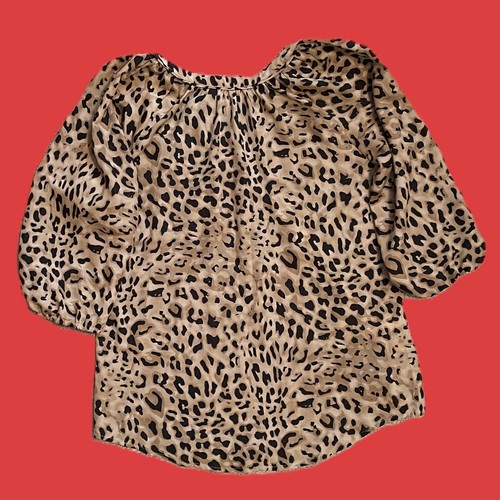 ANN TAYLOR LOFT Womens Blouse SMALL Brown Black Leopard Print PULLOVER Pocket - Picture 6 of 10