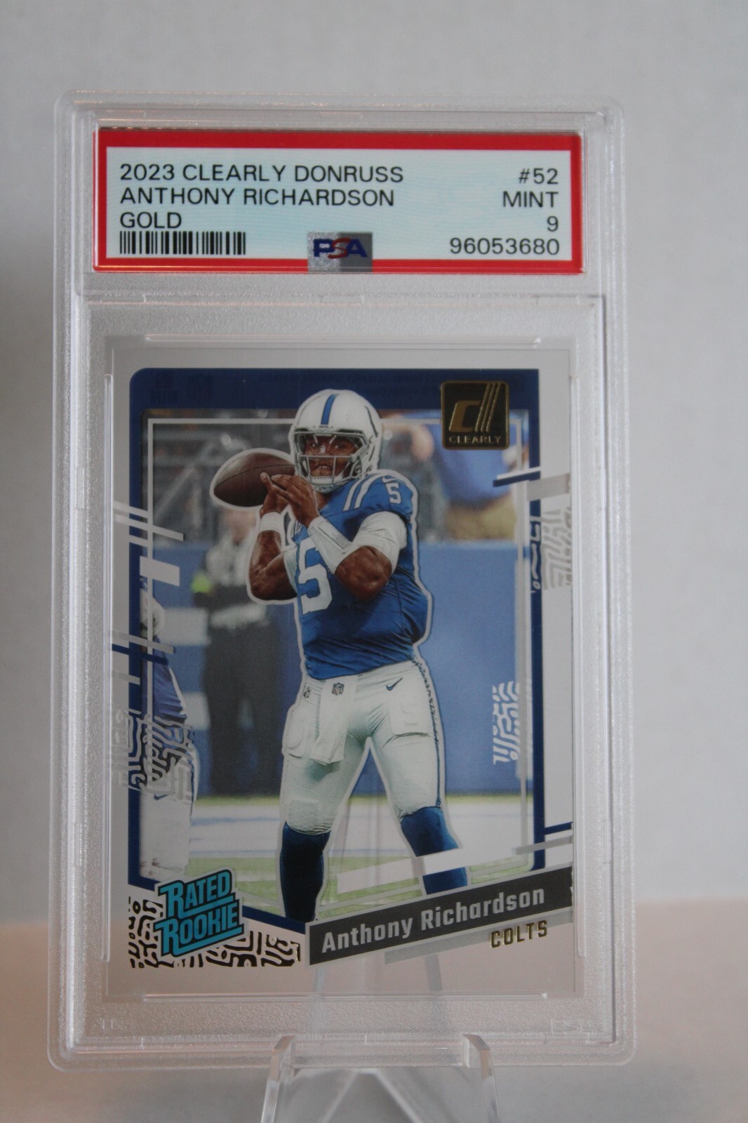 Anthony Richardson 2023 Clearly Donruss Rated Rookie Gold #52 PSA 9 MT Colts