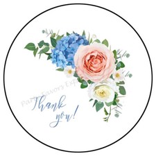 THANK YOU PINK AND BLUE FLOWERS ENVELOPE SEALS LABELS STICKERS PARTY FAVORS