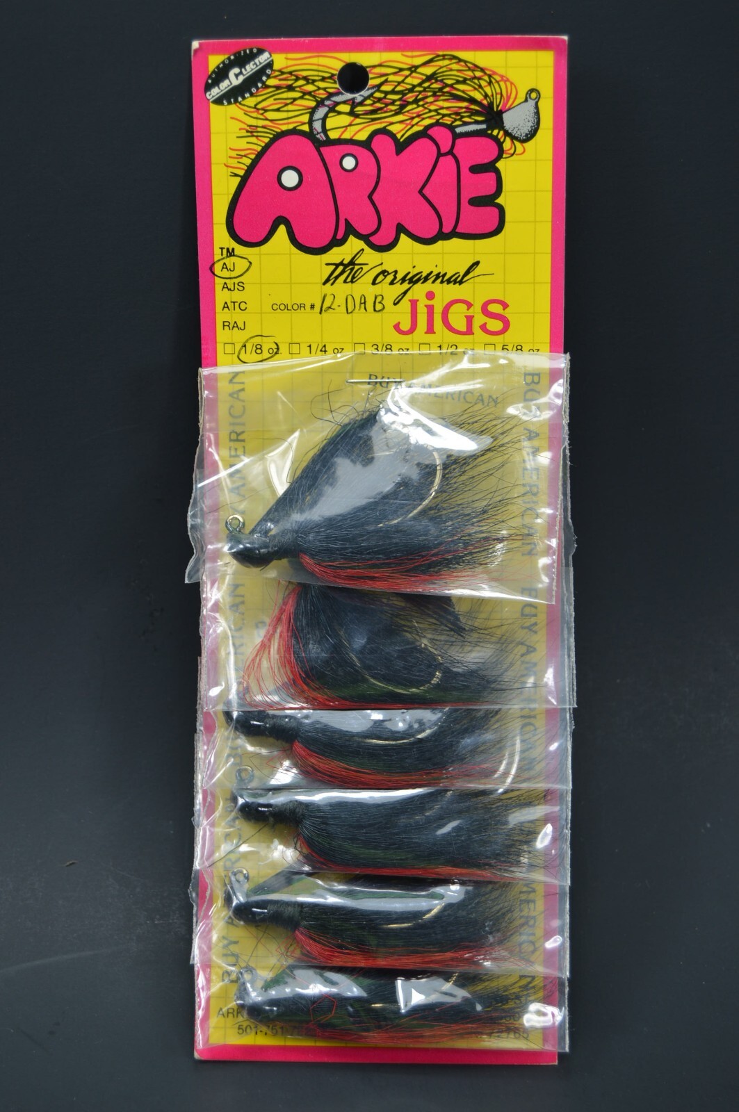 Arkie Original Jigs Lure,Weedless AJ,1/8 Oz,Black & Red,6 On Card,New
