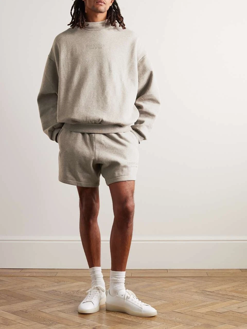 Felpa con cappuccio applicata logo oversize applicato misto cotone Fear Of God Essentials beige