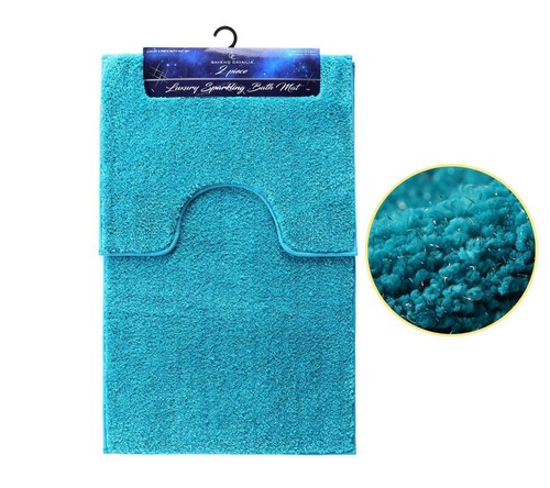 LUXUS GLÄNZEND FUNKELNDE BADEMATTE SOCKEL SET RUTSCHFEST BADEZIMMER WC TEPPICH 2 STCK. - Bild 28 von 38