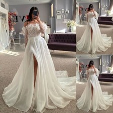 Princess Off the Shoulder Wedding Dresses with Side Split Lace Appliques Bridal