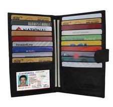 Black RFID Blocking Leather Bifold 19 Card ID Checkbook Holder Long Wallet