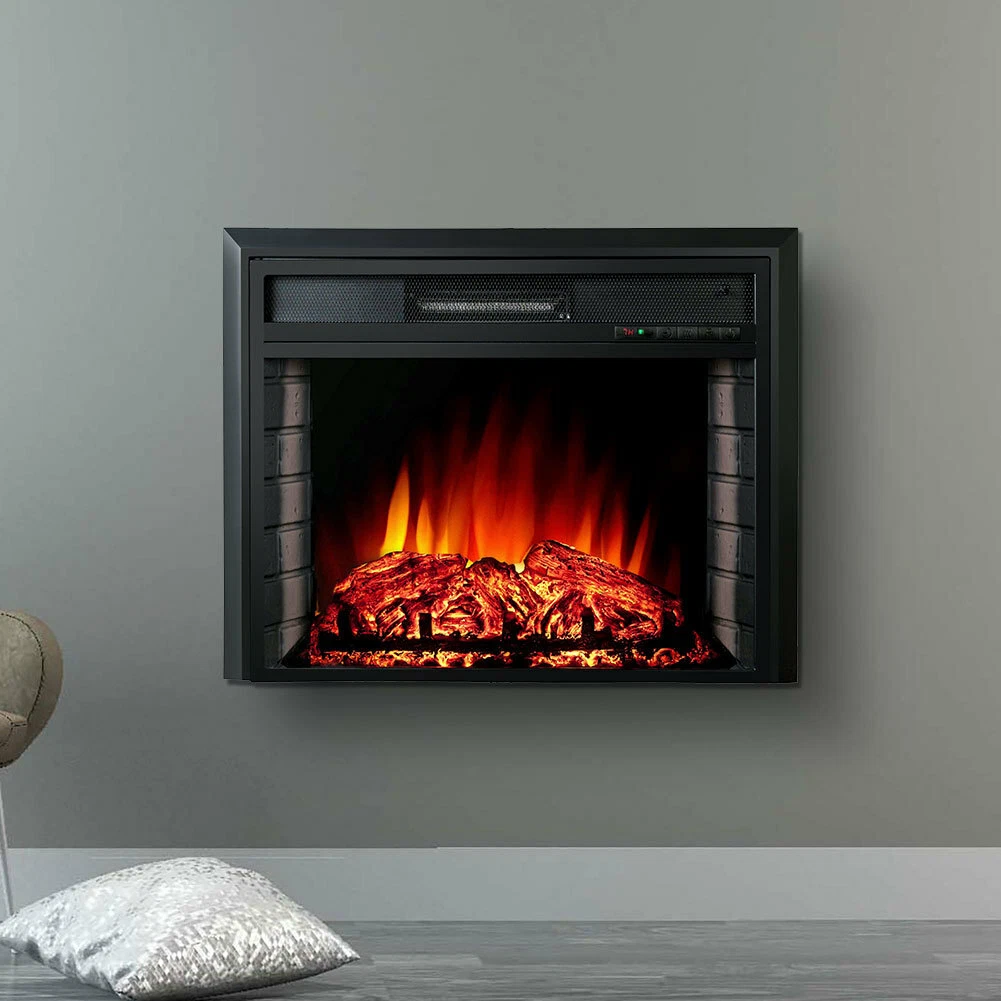 26/28/29u0026#039;u0026#039; Electric Fireplace Insert Wall Mounted Heater Flame  Log Brick Effect | eBay