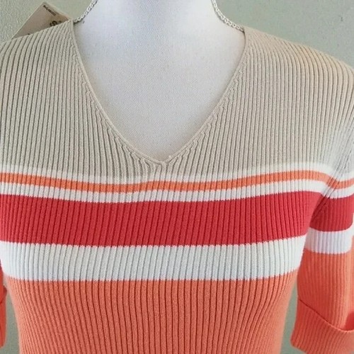 Crossroads 100% Cotton Short Sleeved Ribbed Knit Striped Sweater - NWT - S/M - Picture 3 of 6
