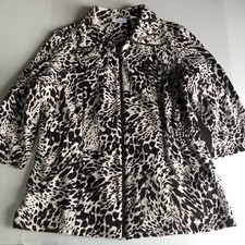 Weekends By Chico  s Brown Leopard Animal Print 3/4 Sleeve Jacket Sz 2 A2452