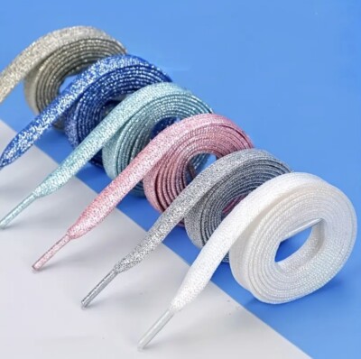 Sparkly Glittery Metallic Shiny Flat Laces for Nike Adidas Trainers Shoes Boots
