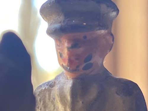 Vintage 1930's Soldier Cast Iron Grey Iron Soldier on Horse