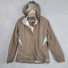 REI Jacket Womens Large Brown Blue Elements Hooded Fleece Lined Full Zip Outdoor