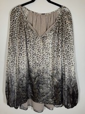 Elie Tahari silk metallic leopard floral vneck lined tunic boho L designer 