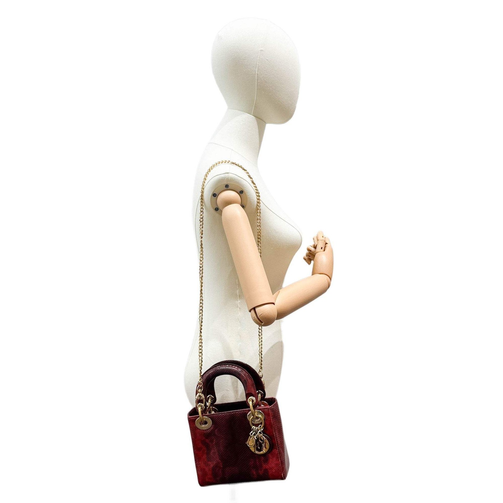 DIOR Mini Lady Dior Red Lizard Embossed Leather Two Way Bag — image 3