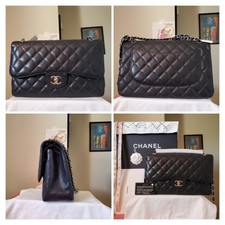 $12,600 CHANEL Classic black Caviar silver hw  Jumbo double Flap Bag 17 no Offer