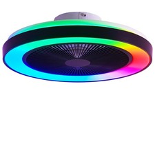 Smart Ceiling Fans with RGB Lights Remote - 20'' Flush Mount Low Profile Mode...